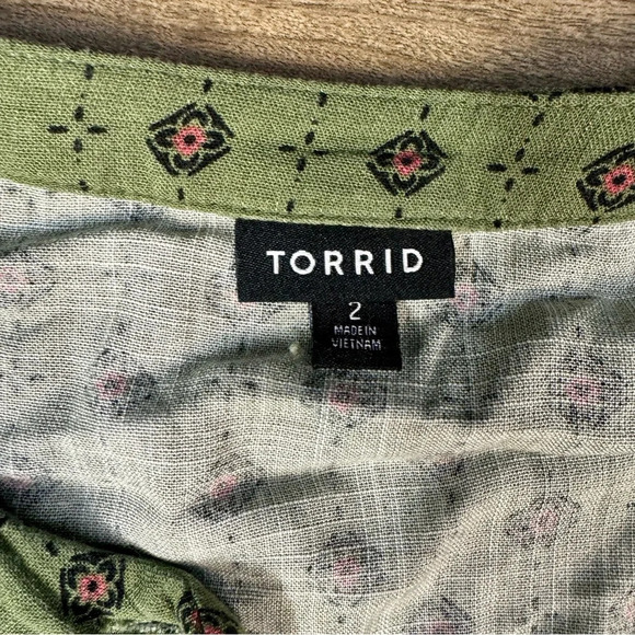 Torrid green button front fit n flare dress womens 2XL linen feel summer - Picture 8 of 8